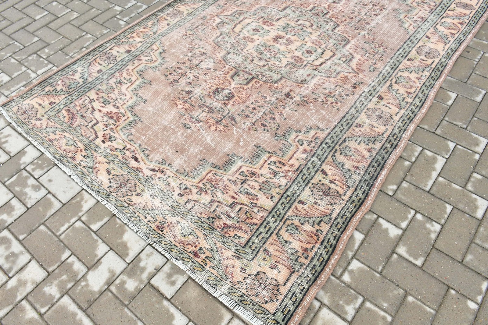 5,2×8,5 ft Large Vintage Rug, Turkish Rug, Brown Gray Floral Wool Rug