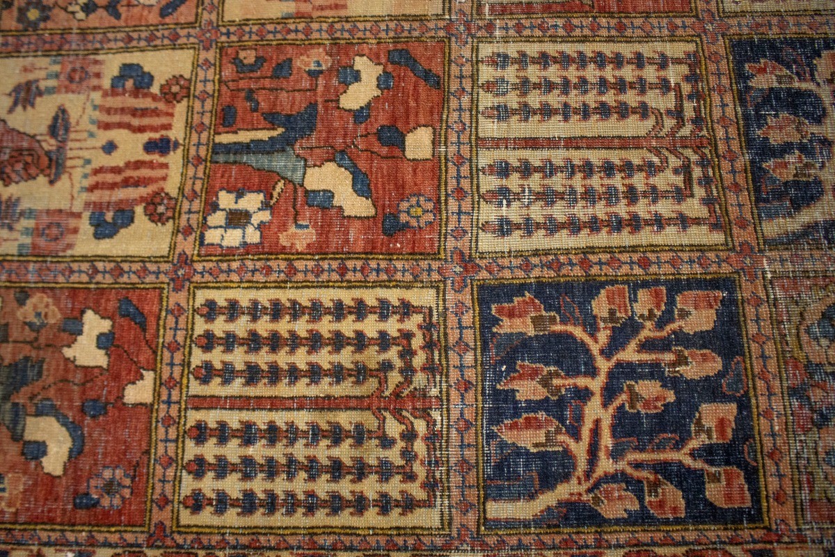 One-of-a-Kind Antique Oriental Rug Pictorial Garden Design Carpet 6’6X10’6 ft