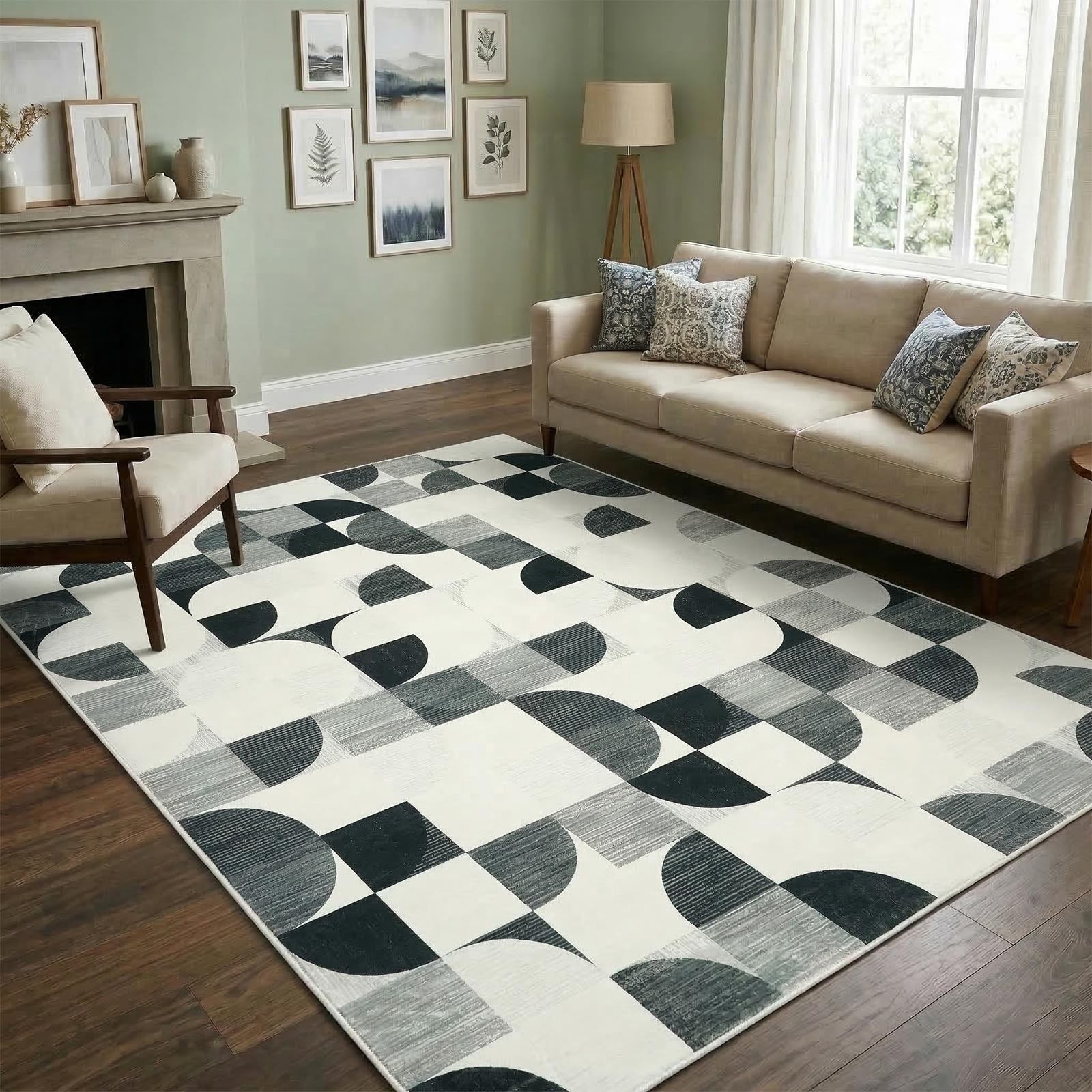 Gray Machine Washable Area Rugs Modern Geometric Soft Low Pile 4×6 Ft