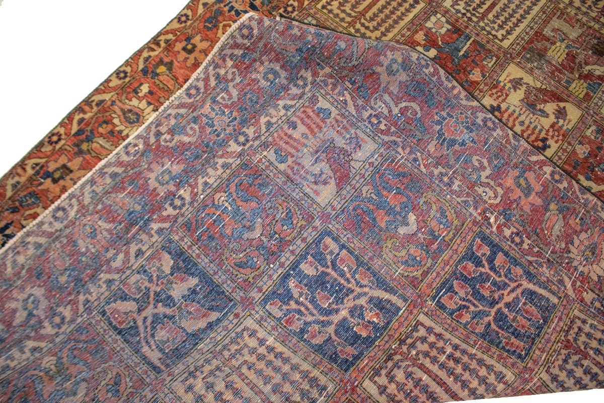 One-of-a-Kind Antique Oriental Rug Pictorial Garden Design Carpet 6’6X10’6 ft