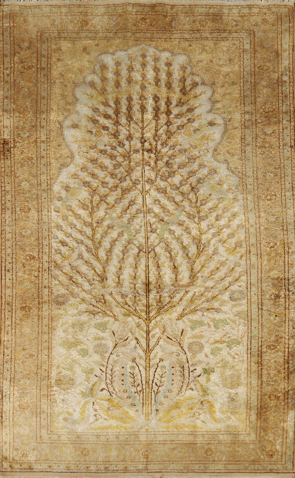 Vintage Silk Ivory Hereke Turkish Rug Hand-knotted Carpet 4×6