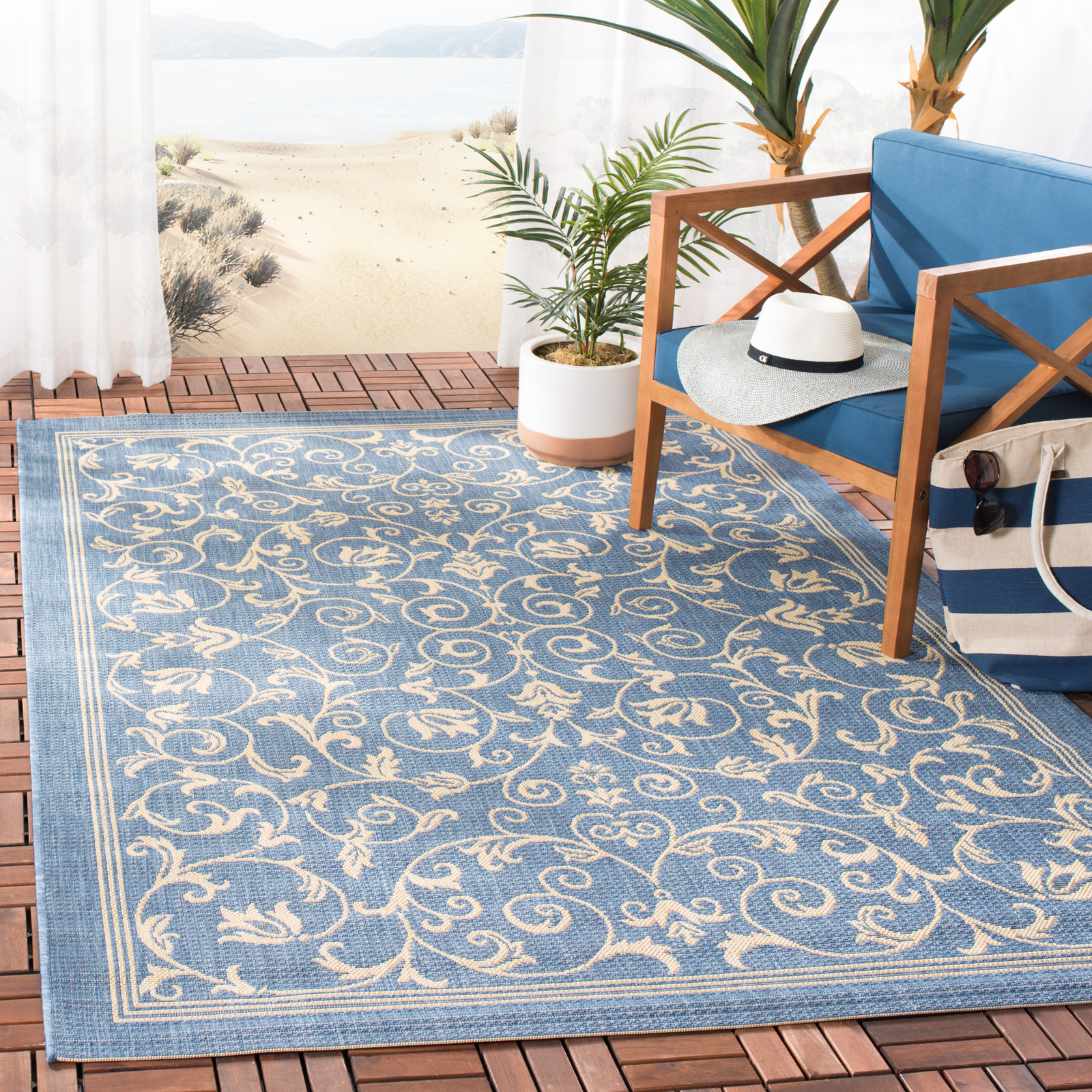 Safavieh Indoor / Outdoor Blue / Natural Area Rugs – CY2098-3103