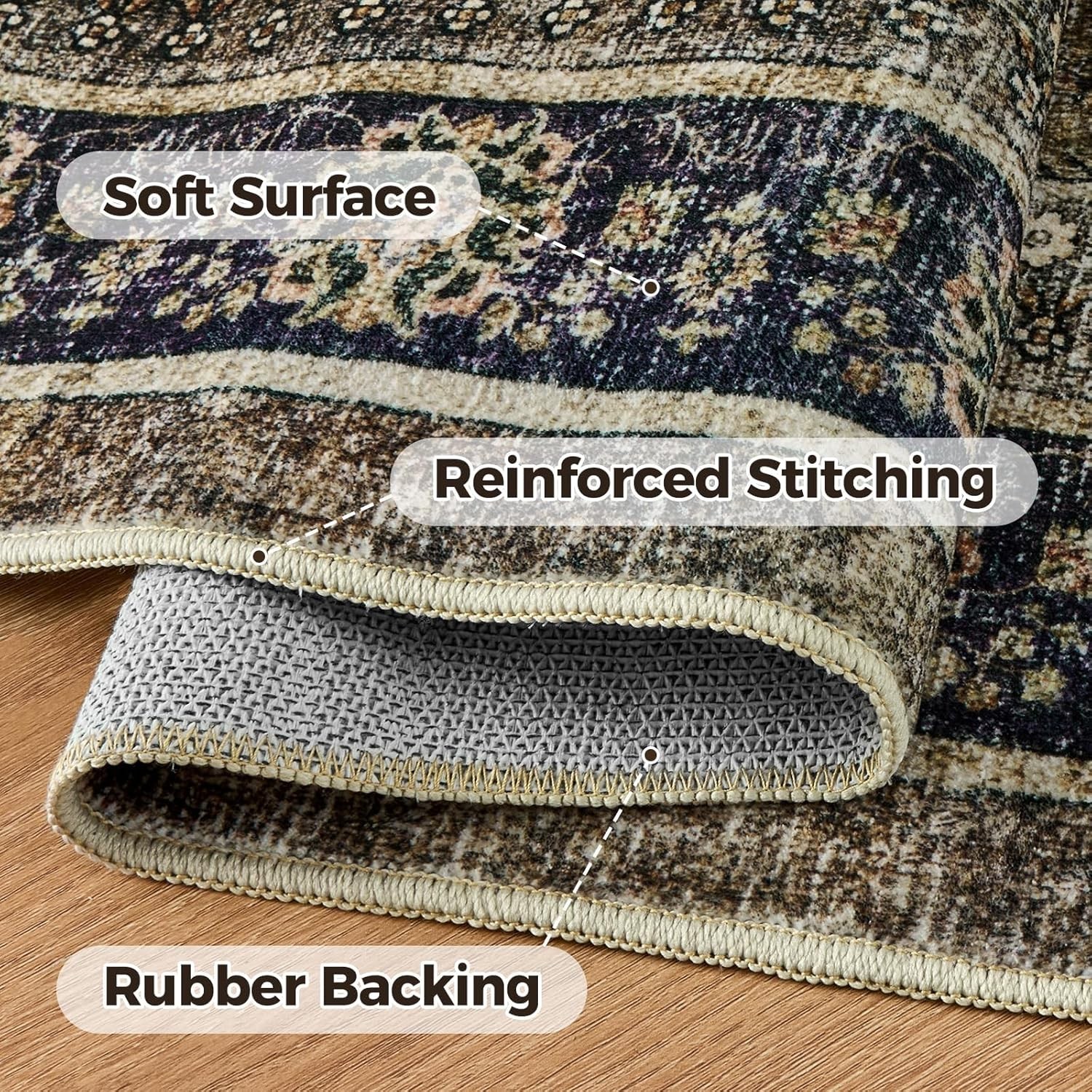 9×12 Living Room Rug: Vintage Boho Modern Moody Retro Antique Dark Carpet,