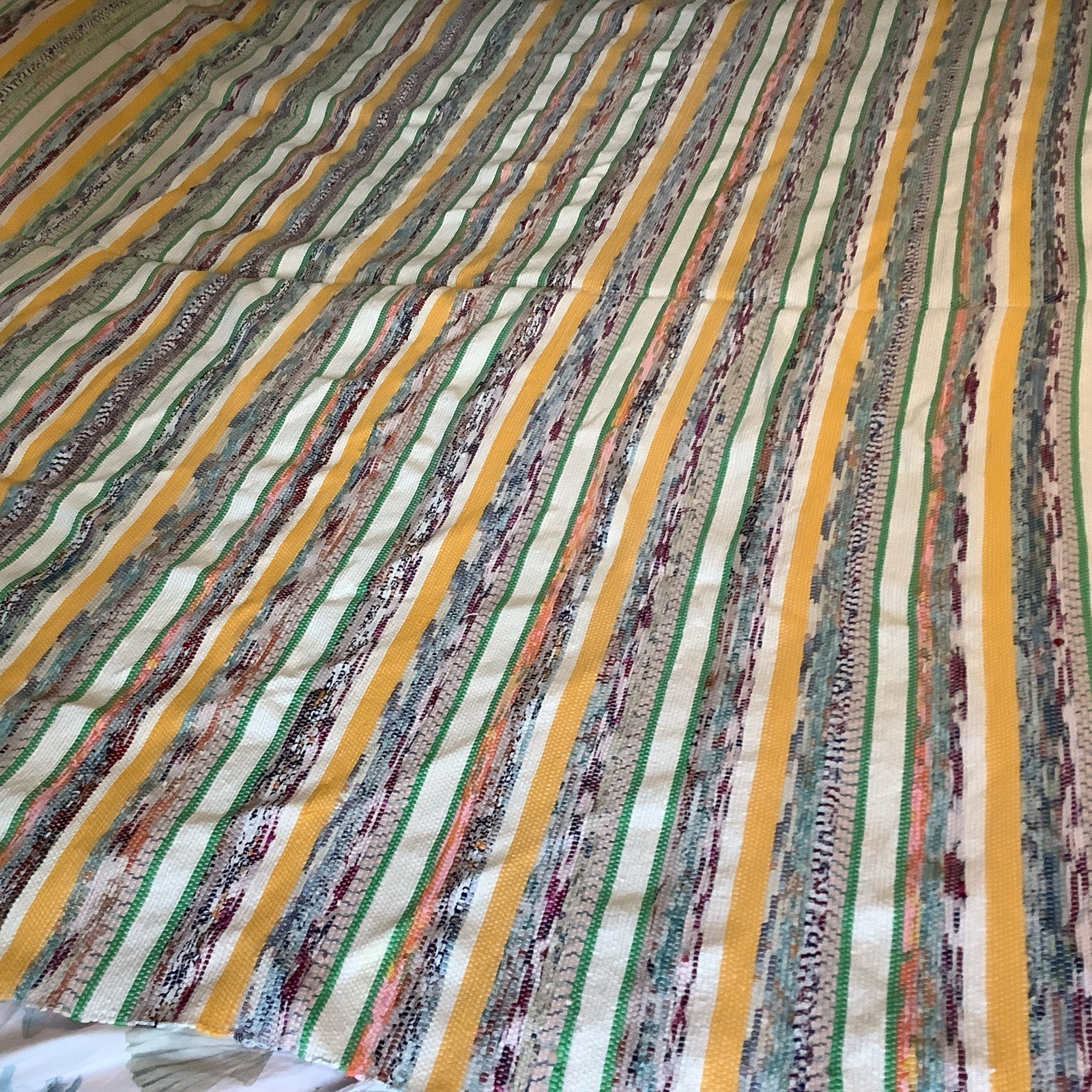 Vintage rag rug blanket Hand woven carpet Country Farmhouse Scandinavian 84×70