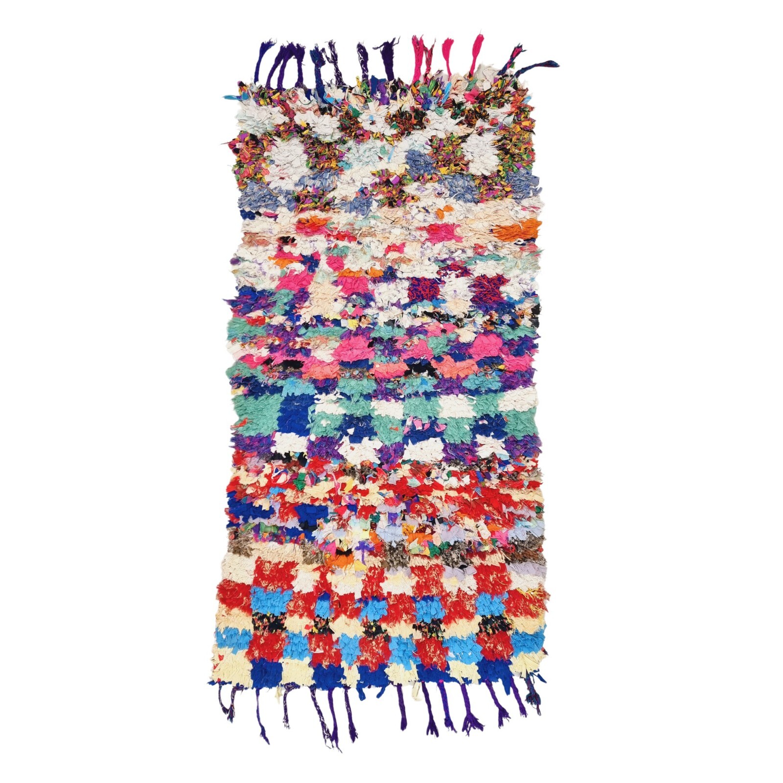 Moroccan Handmade Vintage Boucherouite Rug 2’8×5’1 Berber Multicolor Coton Rug