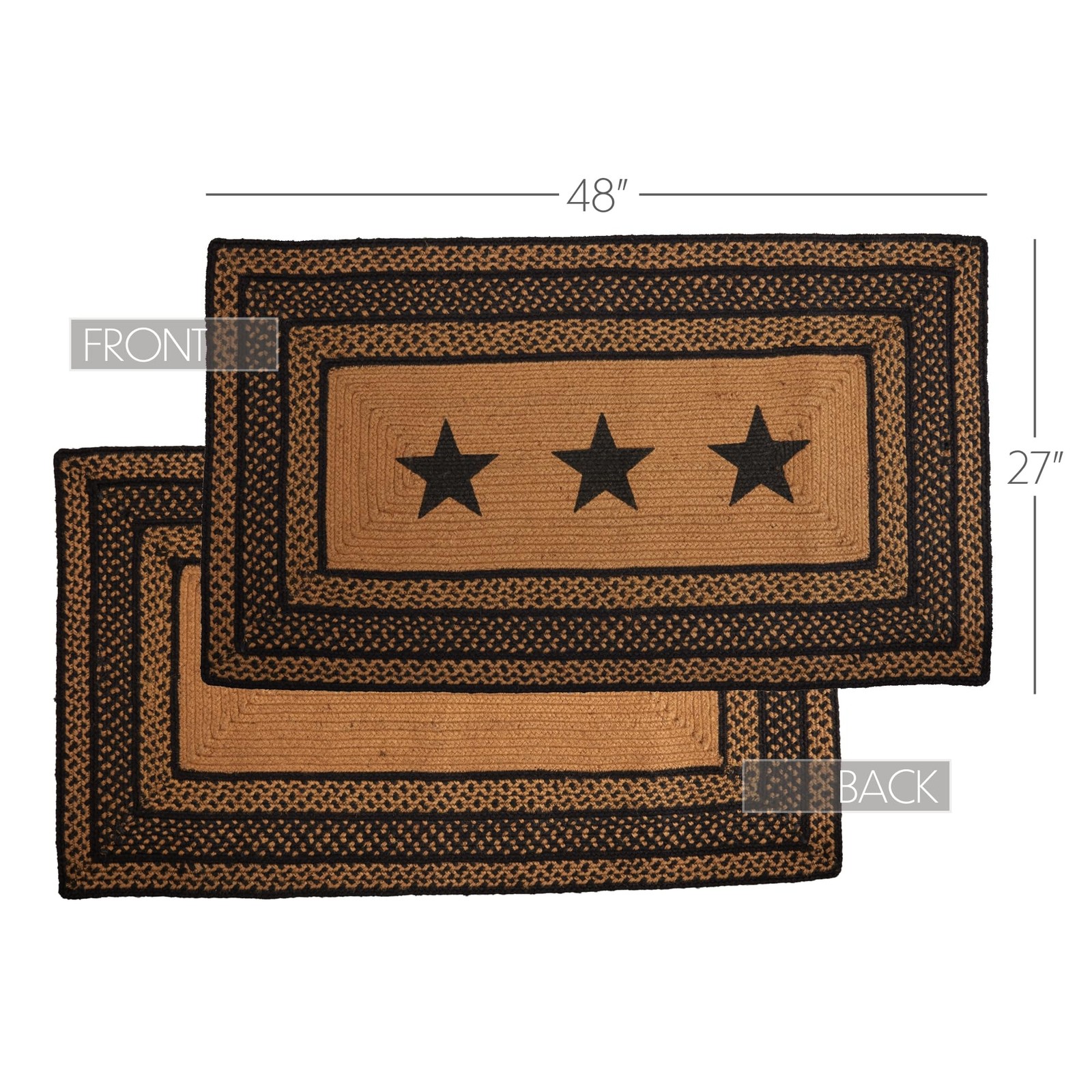 Farmhouse Primitive Jute Accent Rectangle Rug Stencil Stars w/Floor Pad 27×48
