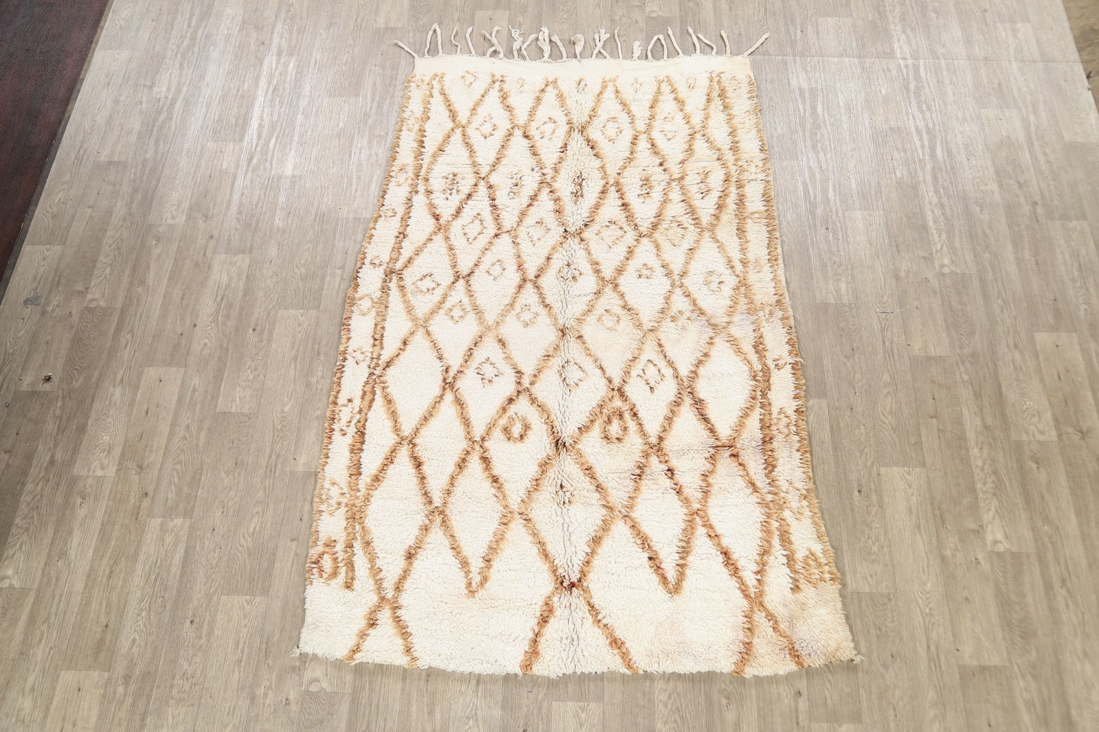 Vegetable Dye Ivory Moroccan Berber Oriental Area Rug Handmade Plush Wool 5×8