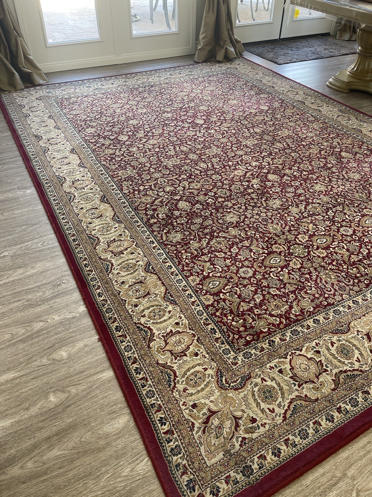 9.2’ X 12×7’ Red Ivory Tan Blue Floral Area Rug Thick Pile Stain Resistant