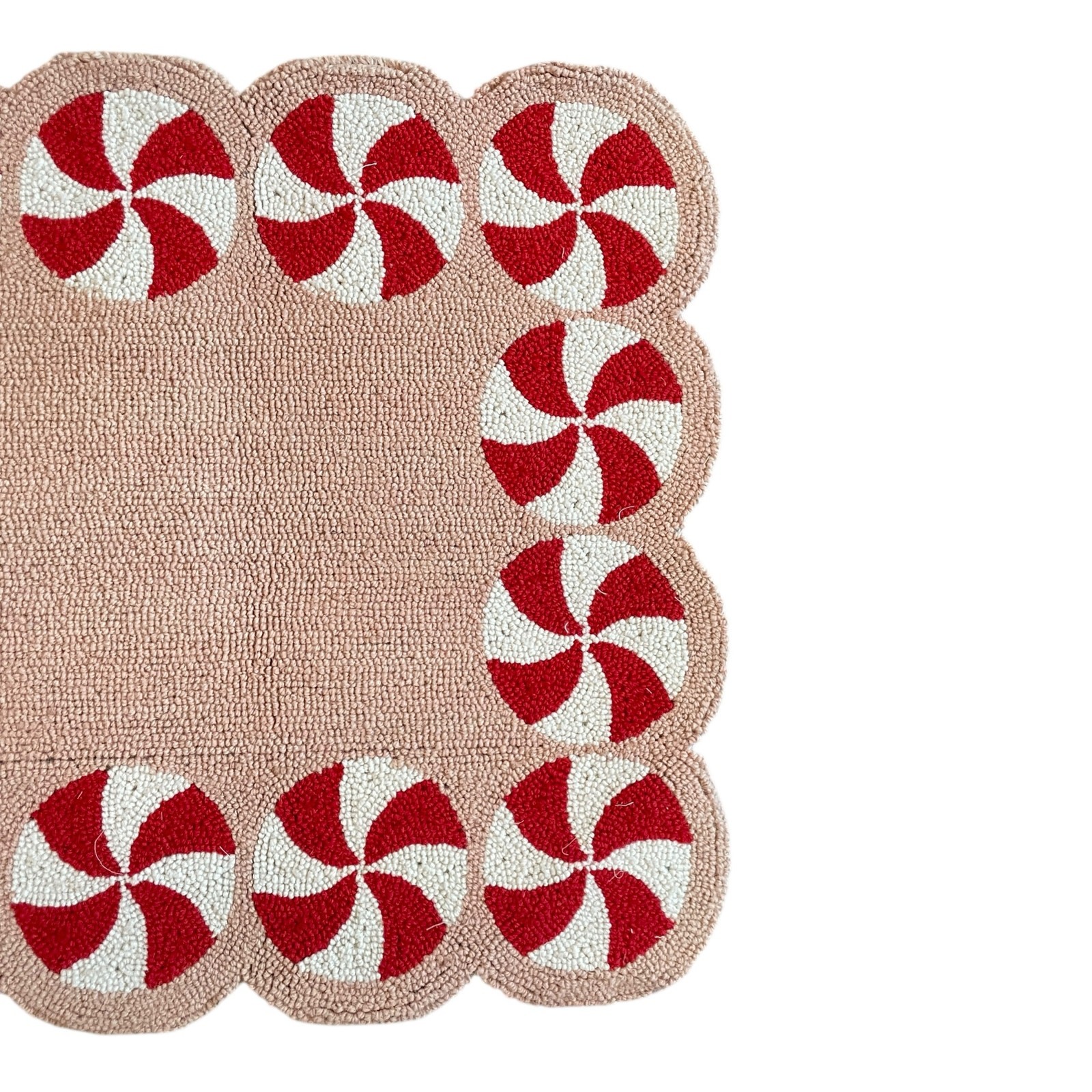 Peking Handicraft Peppermint Swirl Hook Rug 2×3 Holiday Pink Red White Wool New