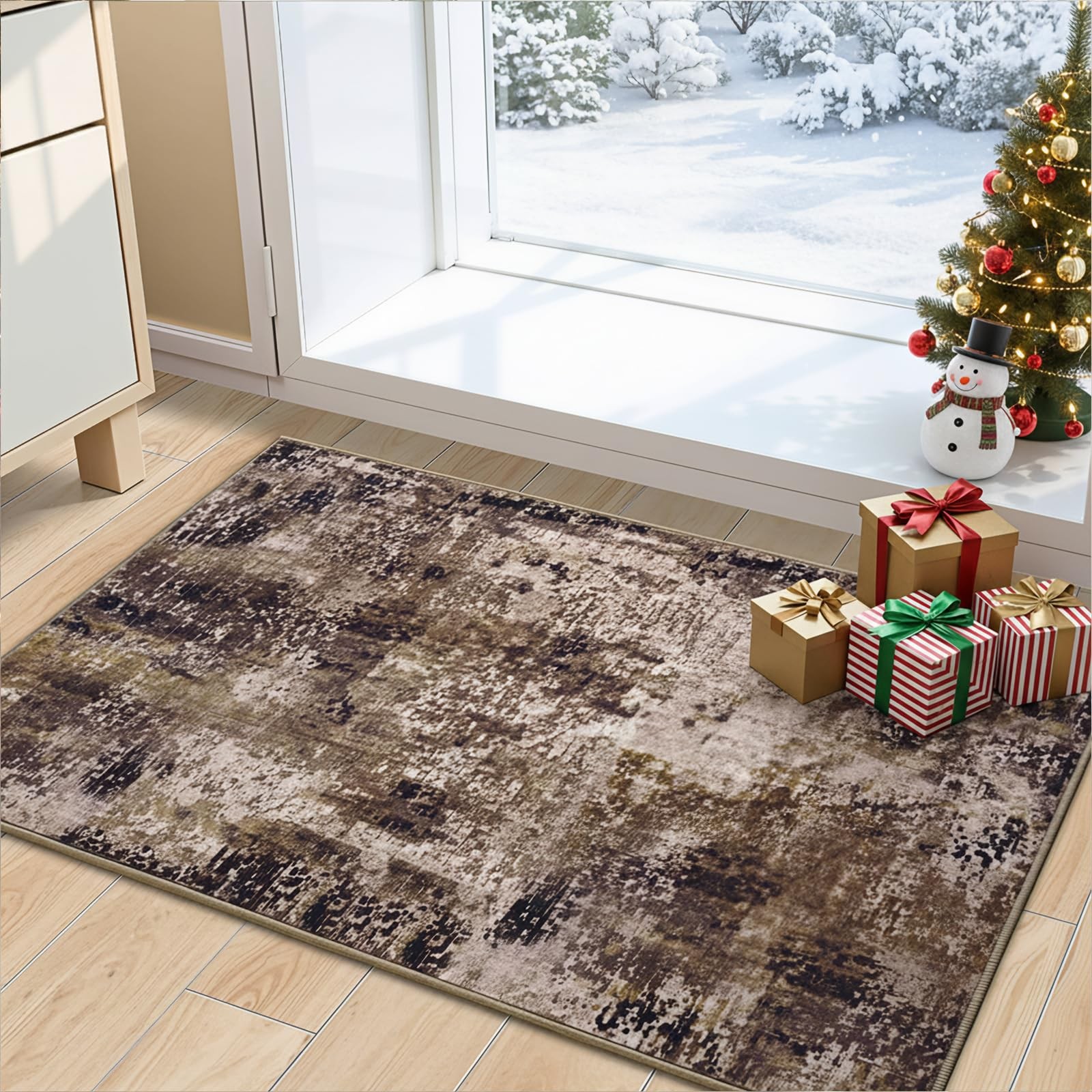 Merelax 2×3 Brown Red Entryway Washable Area Rug, Kitchen Bedroom Entrance Small