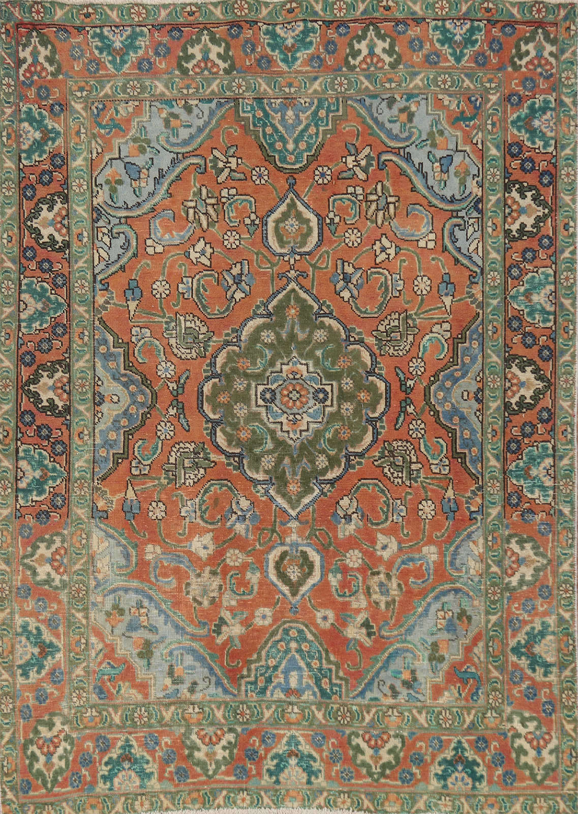 Traditional Rust/ Green Wool Hand-knotted Over-Dyed Vintage Rug 5×6 Carpet