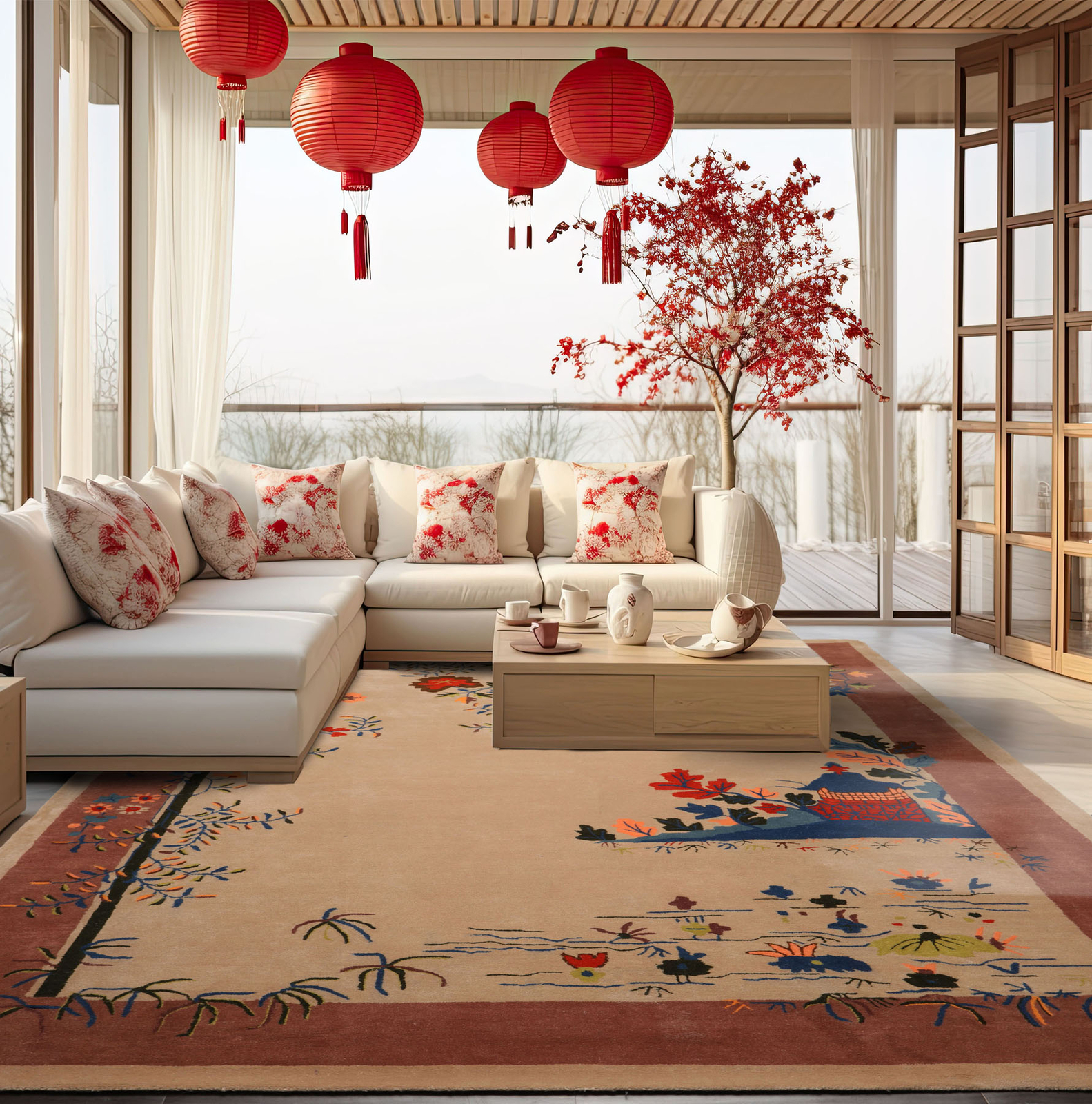 Multi Size Multi Color Hand Tufted Chinese Art Deco New Zealand Wool Area Rug