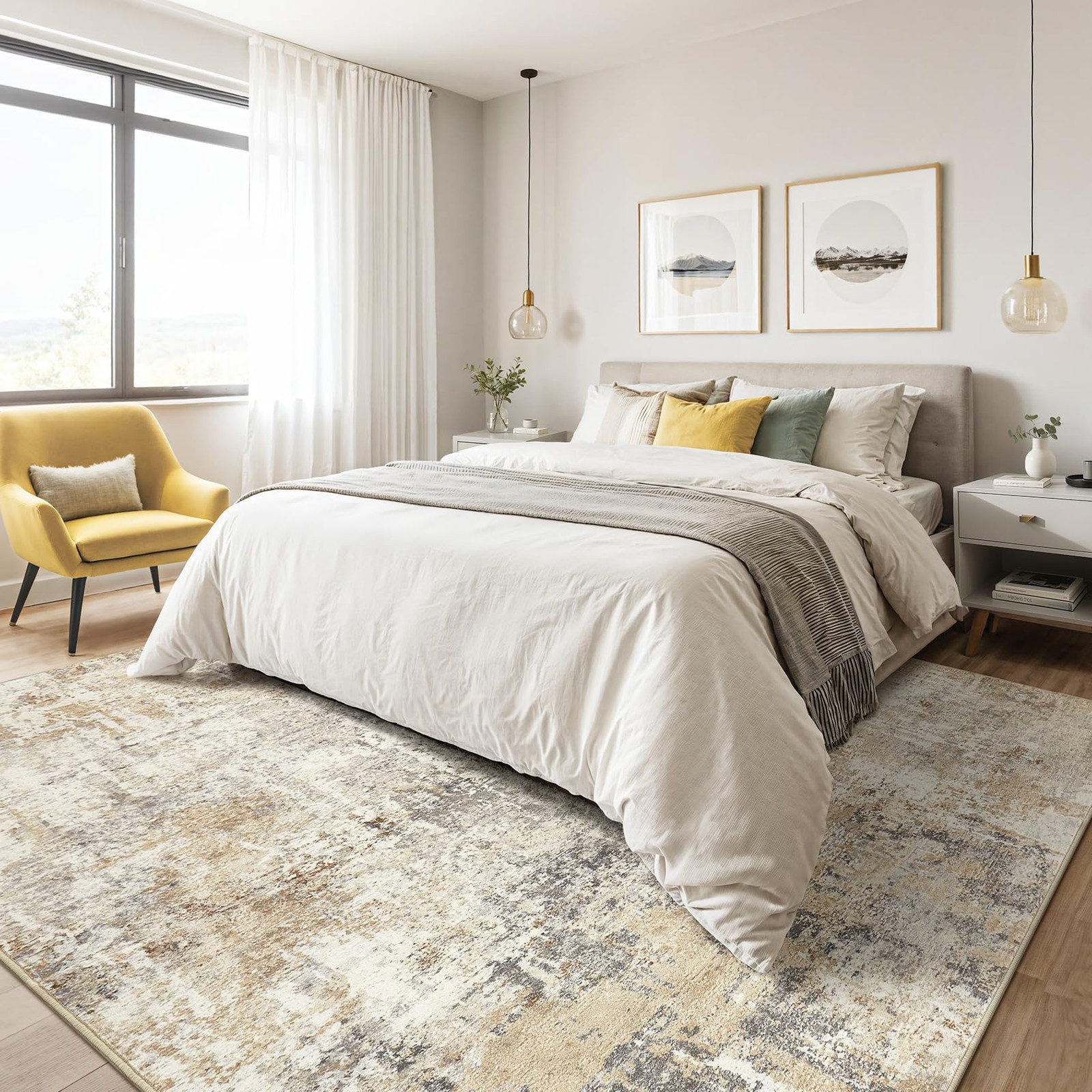 Area Rug Living Room Rugs: 5×7 5′ x 7′ (Rectangular) Abstract Gray Gold