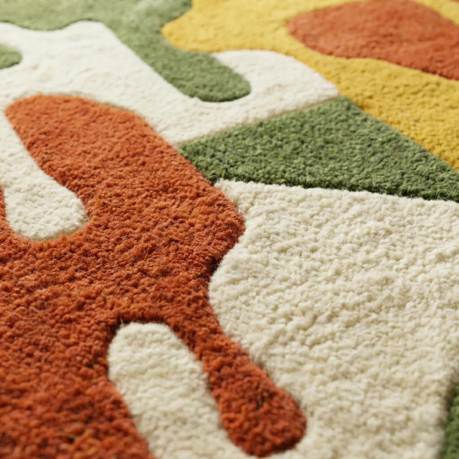 Colorful Irregular Abstract Hand Tufted Rug Organic Shape Handmade Wool Area Rug
