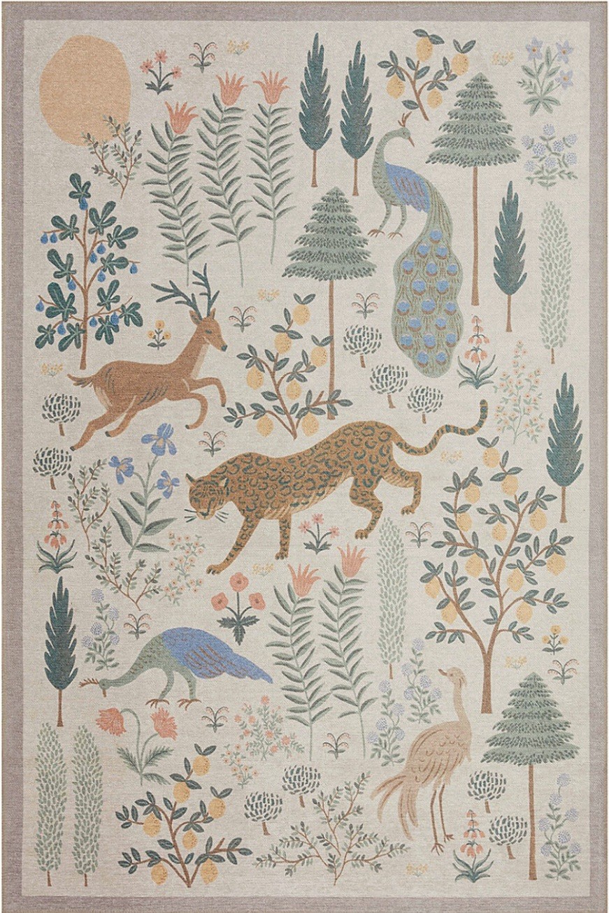 Stunning Bliss Woodland Animal Botanical Jungle Indoor Area Rug 5’ x 7’ Cream