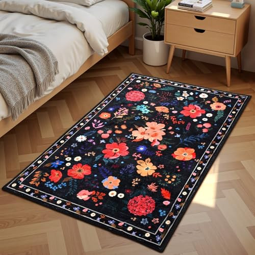 2×3 Small Floral Rugs for Entryway, Vibrant Flower Pattern Indoor Entrance