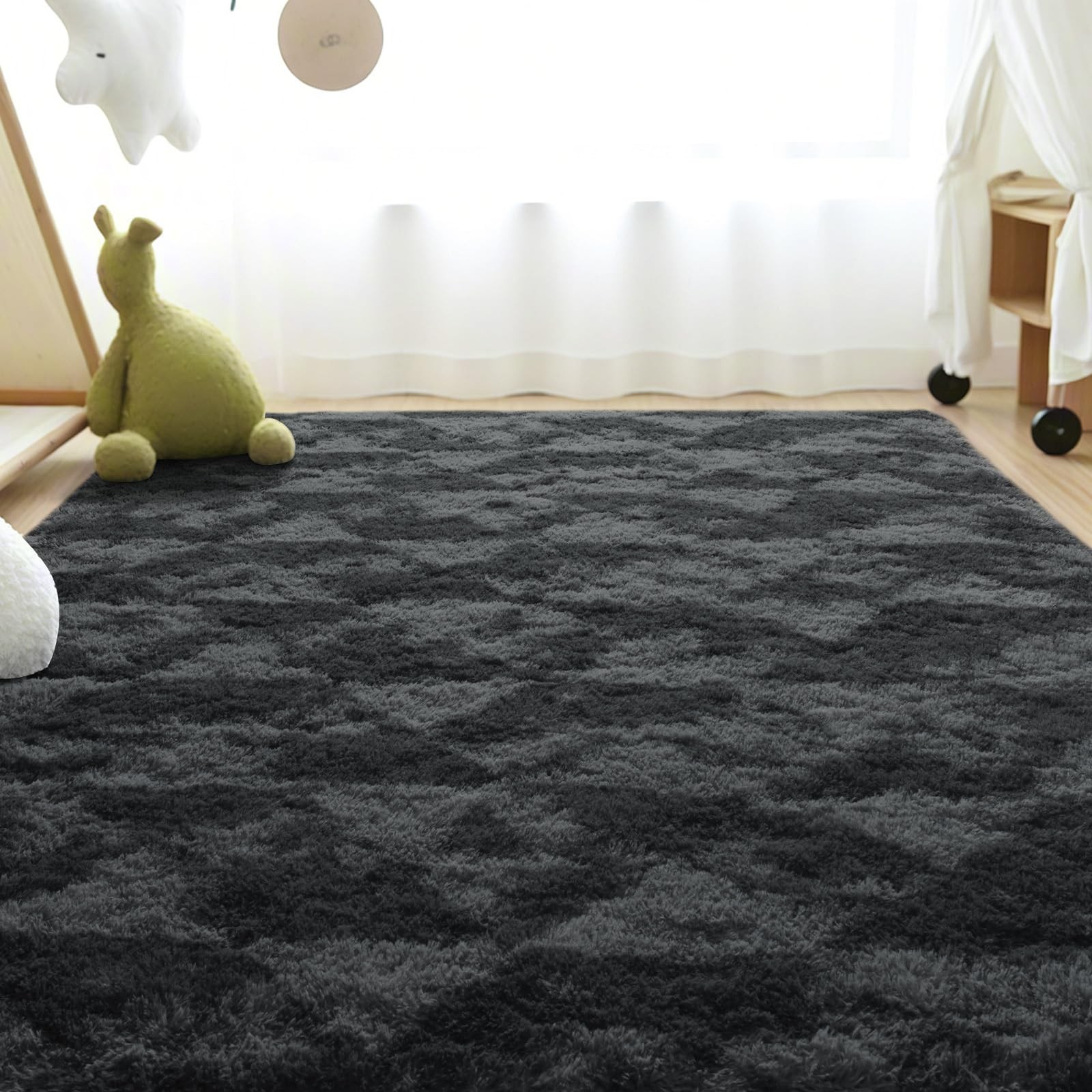 Iseau 6X9 Area Rug For Living Room Dark Grey Geometric Pattern Plush Rug For