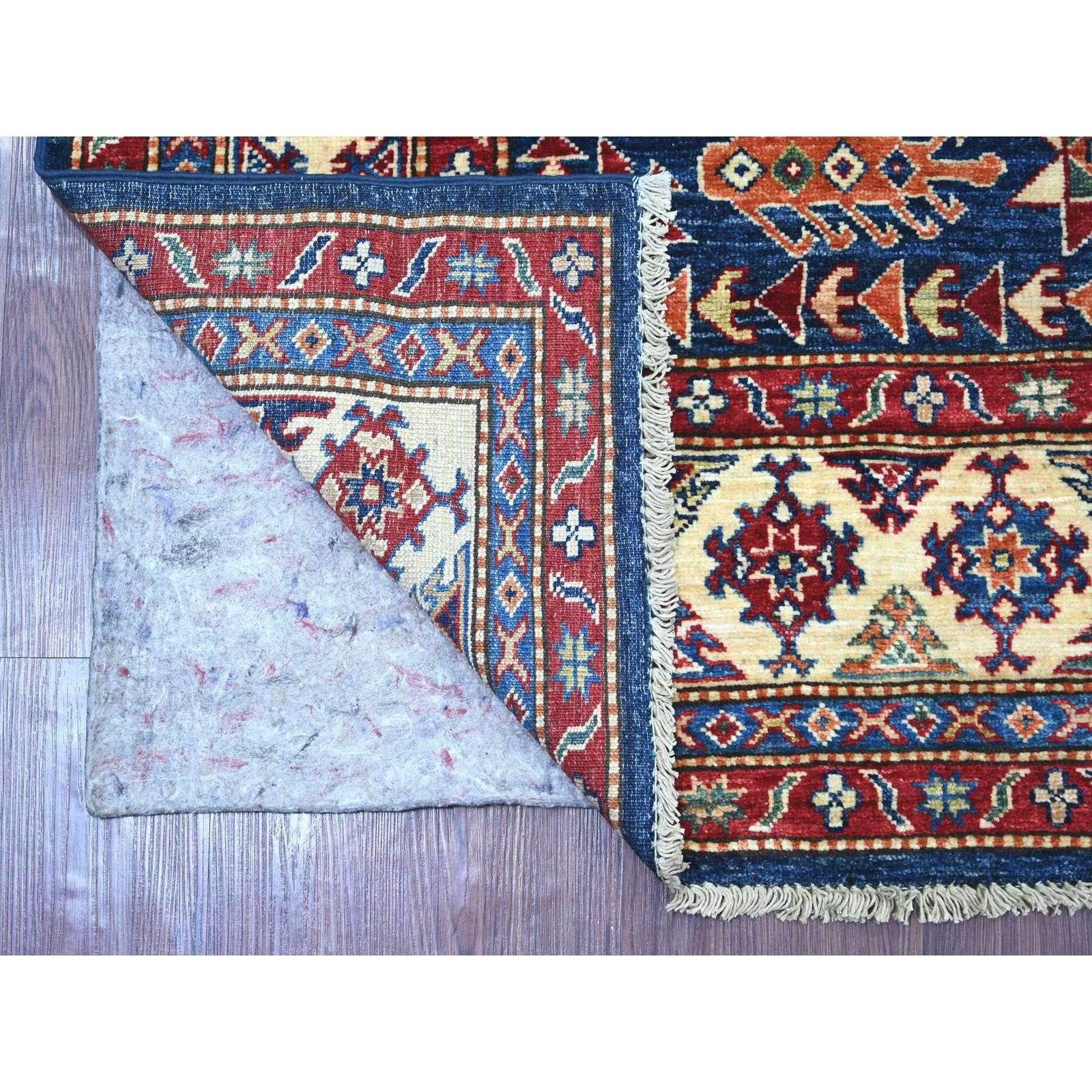 4’10″x7’5″ Navy Blue Afghan Super Kazak Hand Knotted Natural Wool Rug 22256