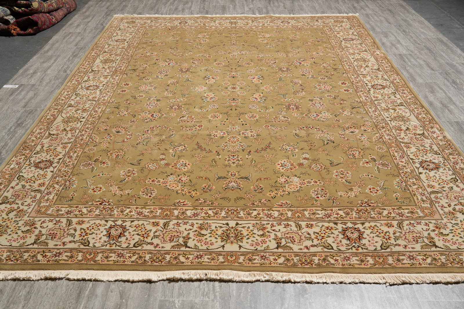 8.6 x 11.6 Wool and Silk Quality Handmade Rug Green Gold #F-4414