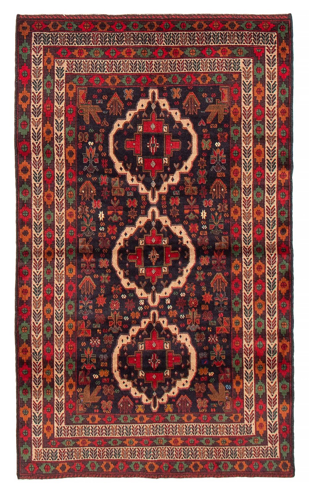 Vintage Geometric Area Rug 3’7″ x 6’0″ Traditional Hand-Knotted Wool Carpet