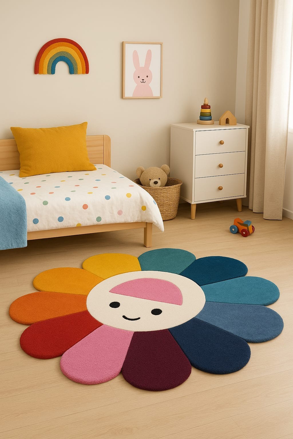 Colorful Flower Shaped Handtufted Rug – Modern Rainbow Carpet for Living Room