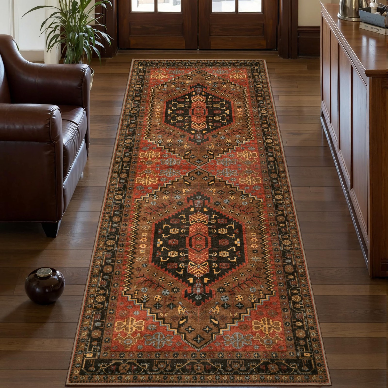 Washable Non Slip Runner Rug, 2x6ft Hallway Rug Vintage Kitchen Rugs Red Carp…