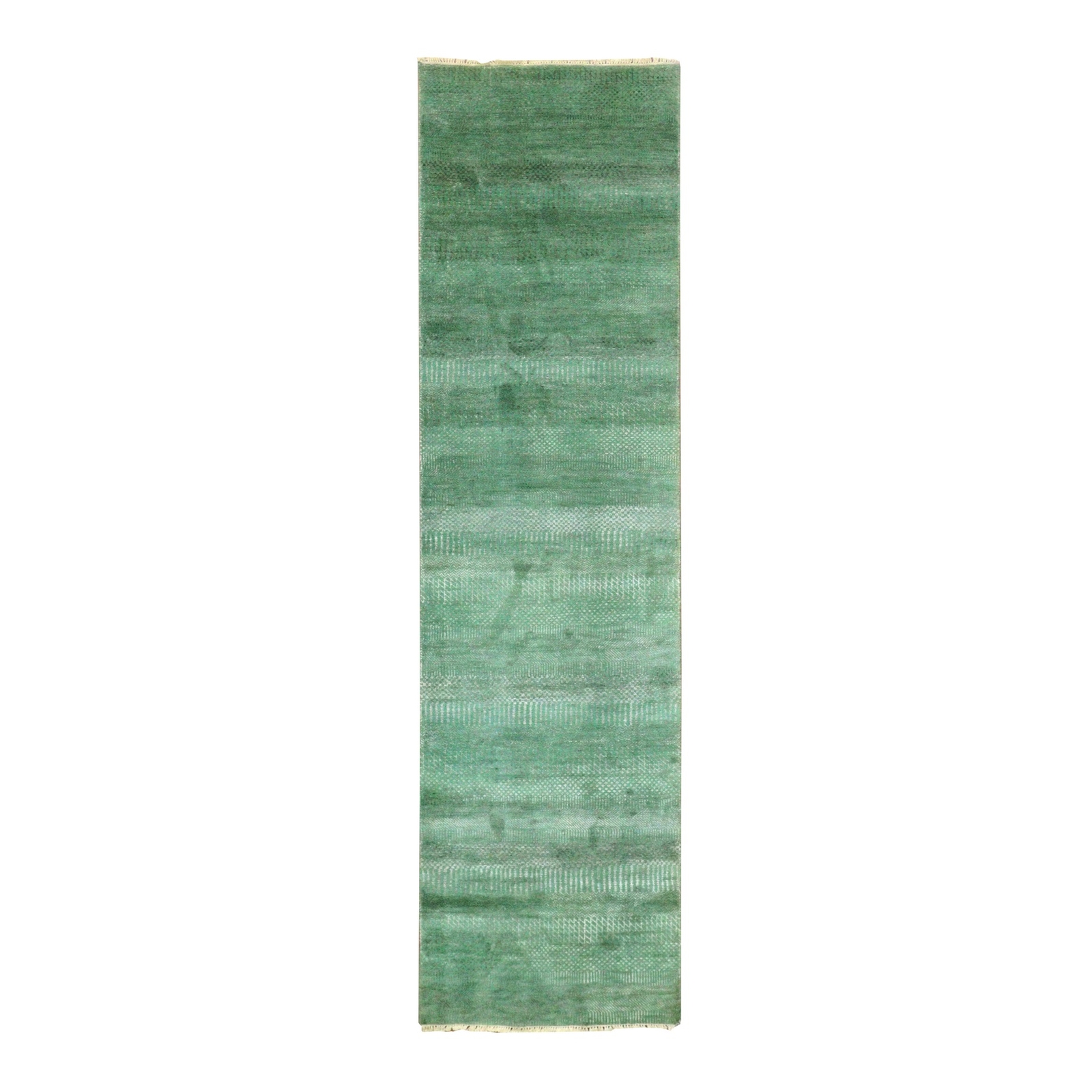 2’9″x10′ Blue Dyed Wool and Silk Hand Knotted Grass Design Runner Rug R79625