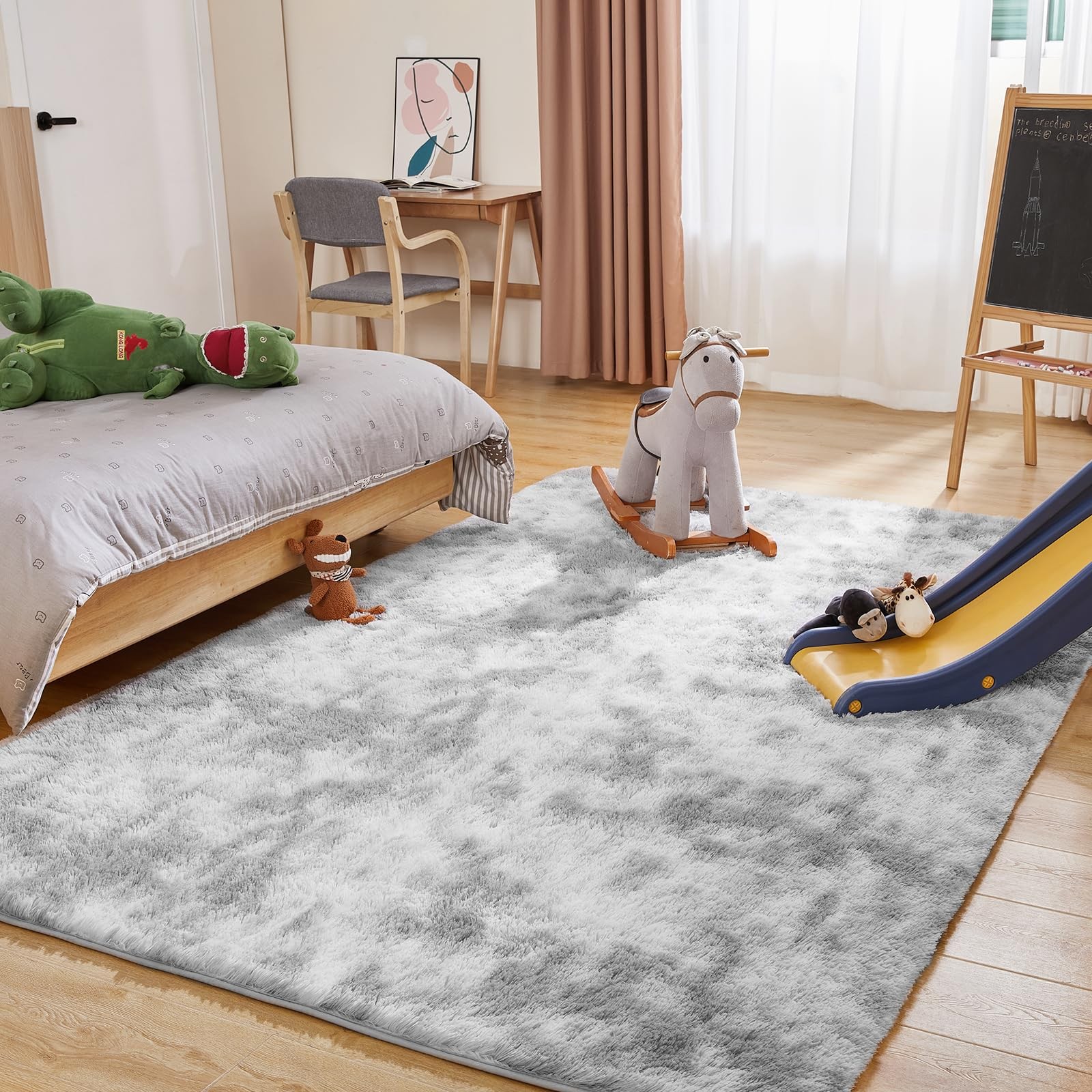 Ultra Soft Area Rugs for Living Room, 5×7 Tie-Dyed Light Grey Fluffy Plush Ru…