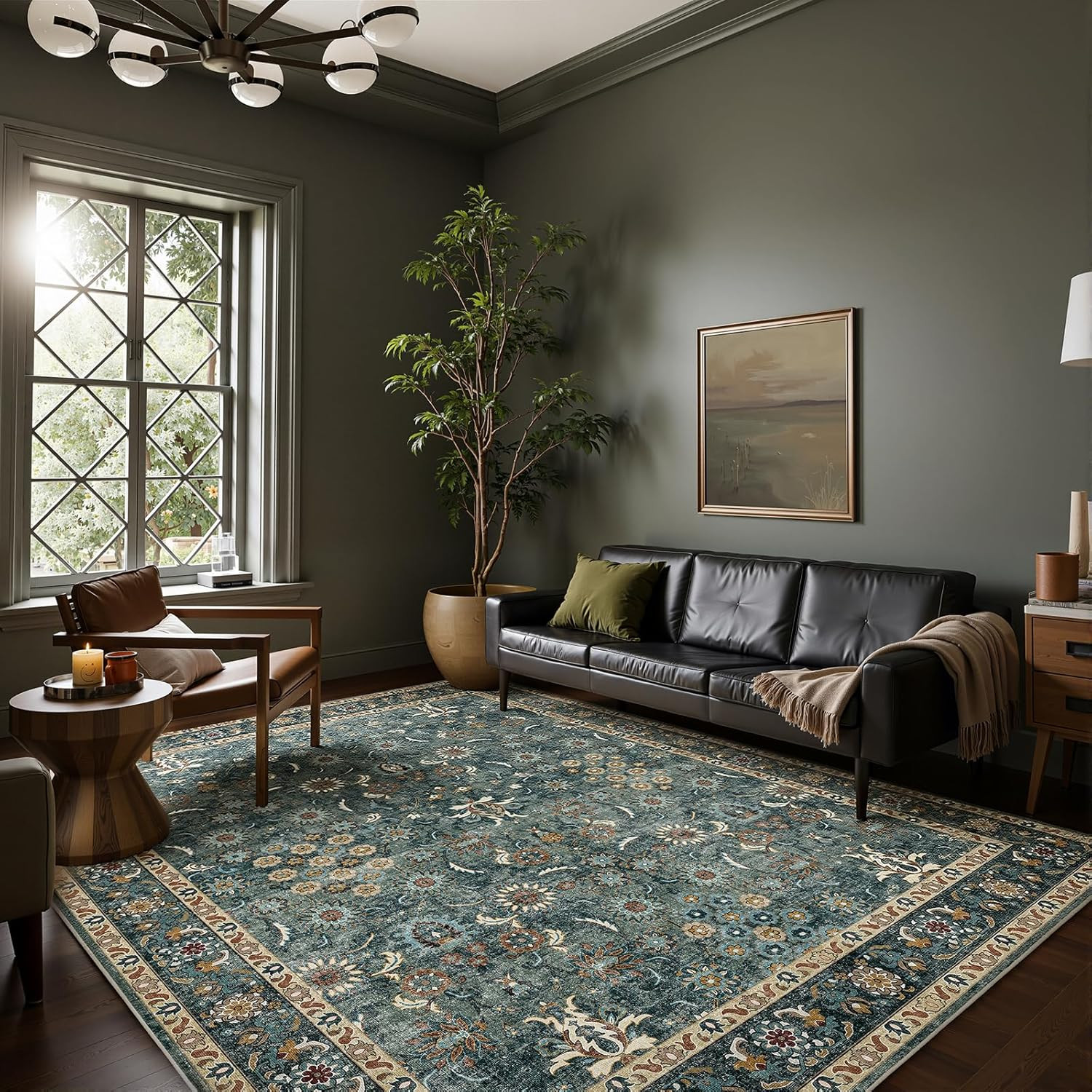 Soft 8X10 Washable Green Area Rug – Stain Resistant Non-Slip for Home & Office