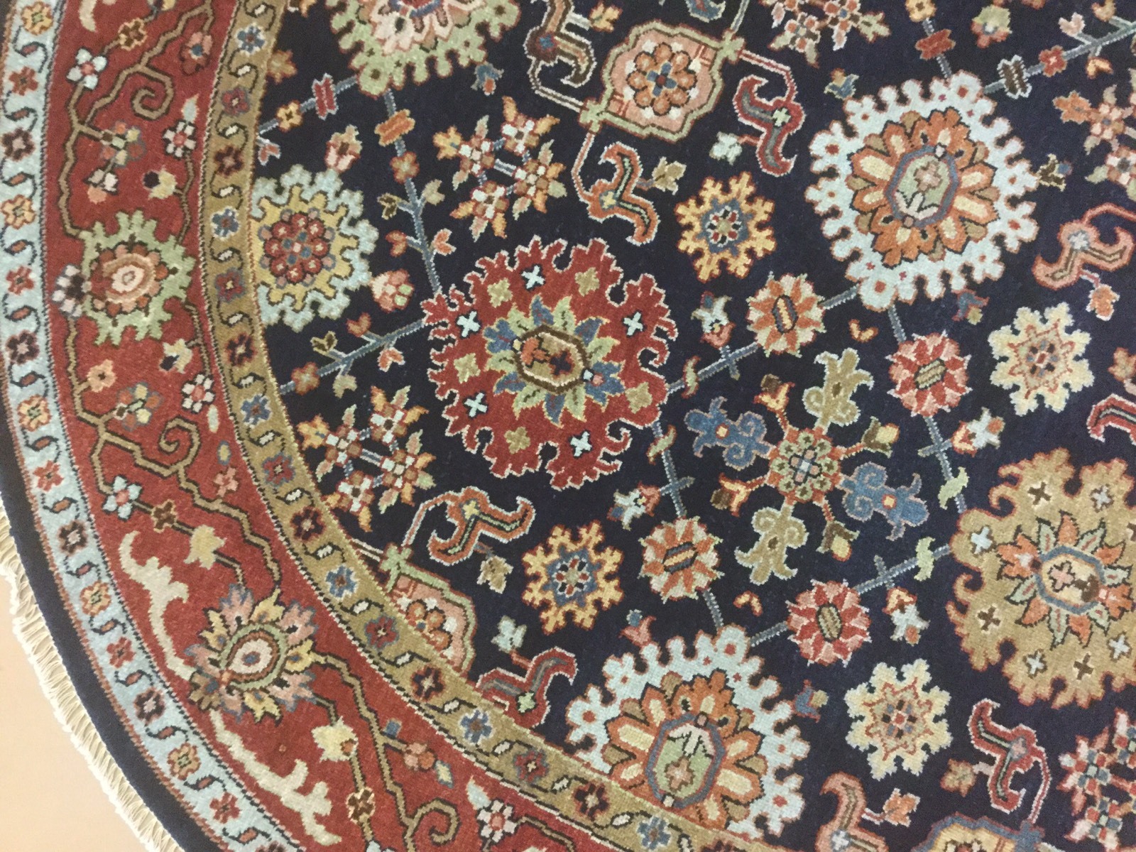 6′.0″ X 6′.0″ Round Blue Rust Fine Geometric Oriental Area Rug Hand Knotted Wool