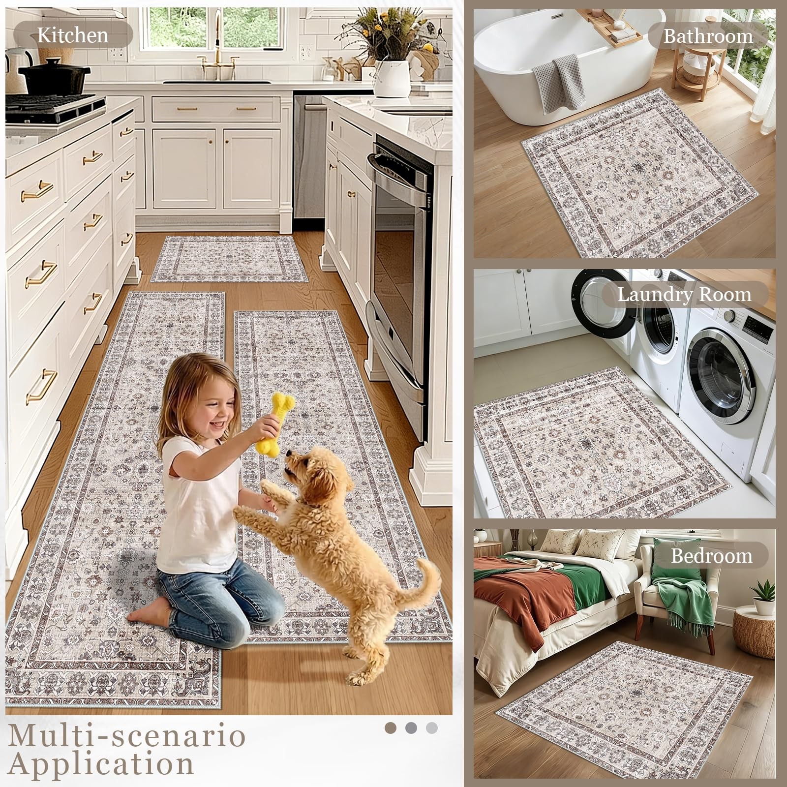 Washable 3×3 Square Rug for Entry Bathroom Kitchen Bedroom Carpet – Non Slip …