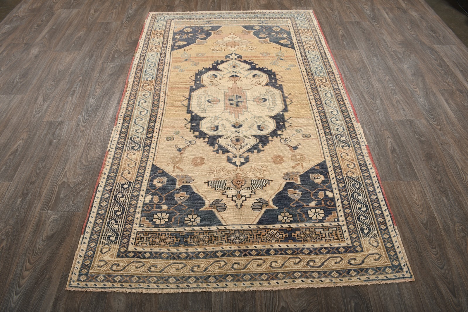 Beige Turkish Vintage Hereke Rug 4×8 Hand-Knotted Wool Carpet