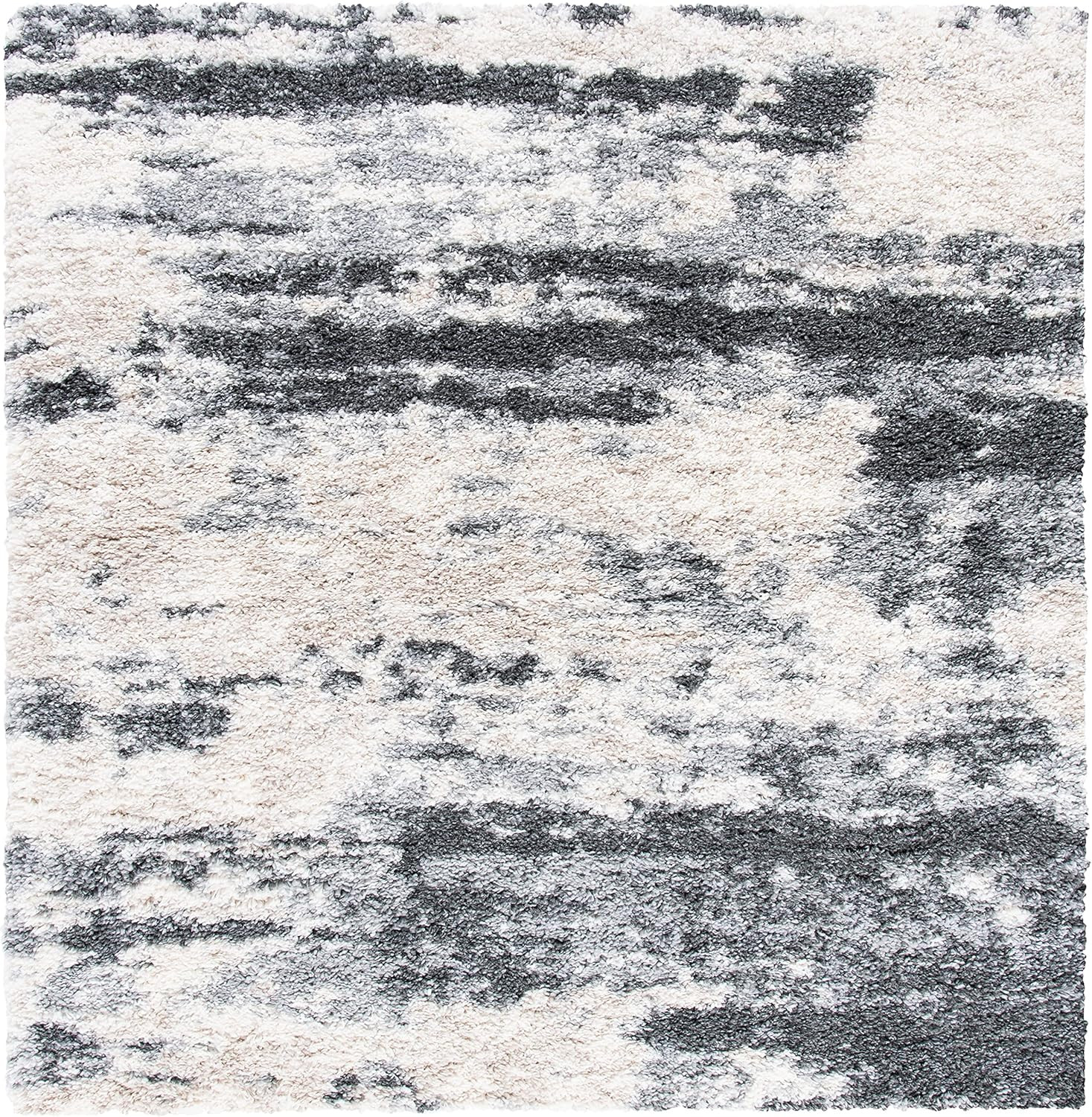 Fontana Shag Area Rug 5’3″ Square – Grey & Ivory, Non-Shedding, Easy Care