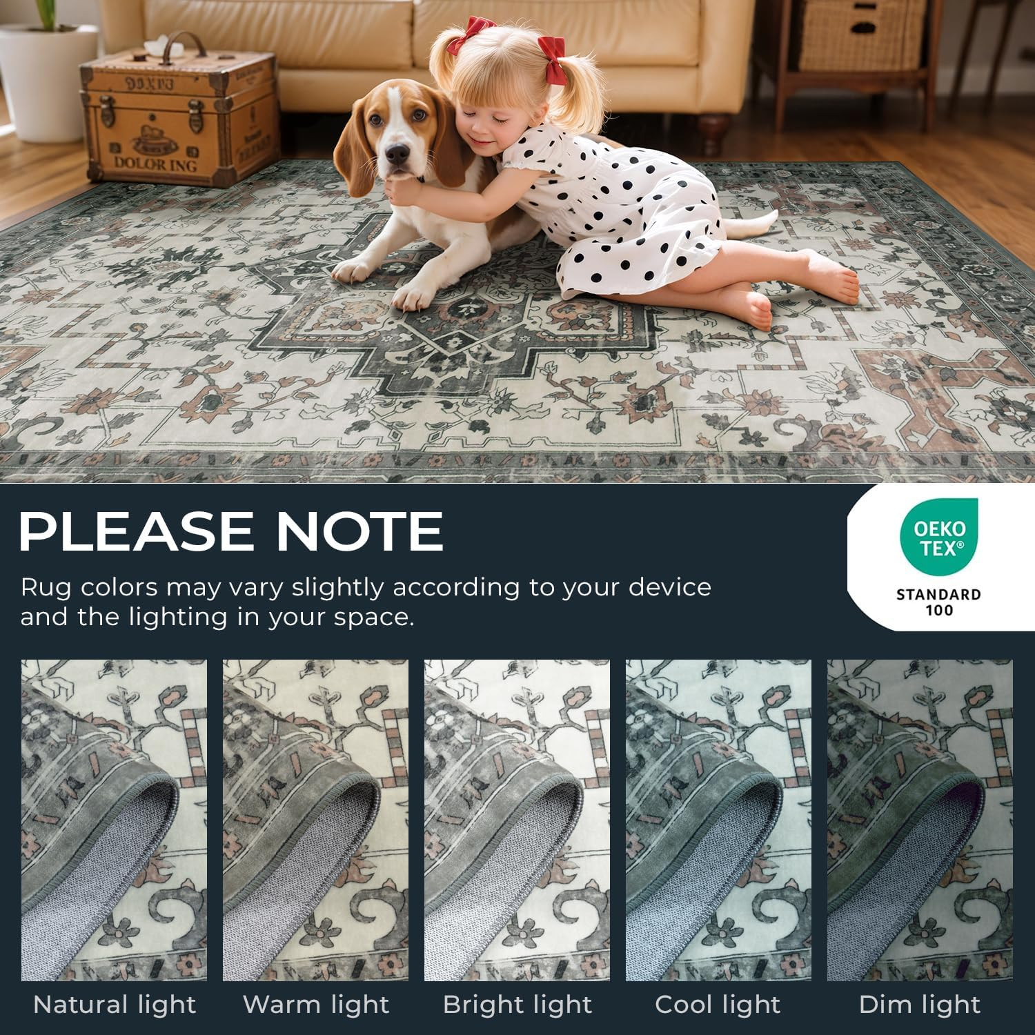 8X10 Area Rugs for Living Room Machine Washable, Large Vintage Non Slip Carpet f