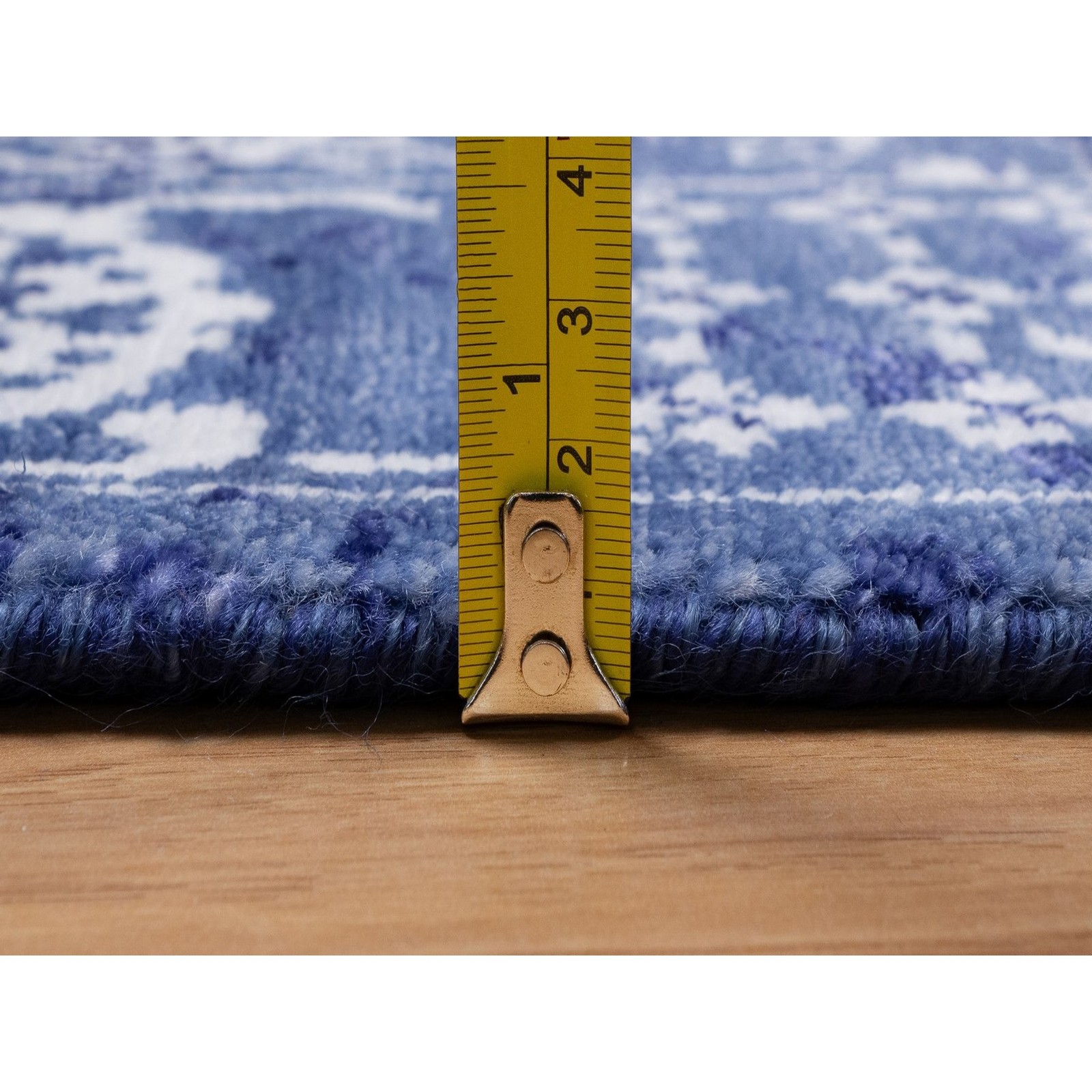 2’6″x6′ Ensign Blue Wool and Silk Rug Tebraz with Leaf Design Hand Knotted 92020