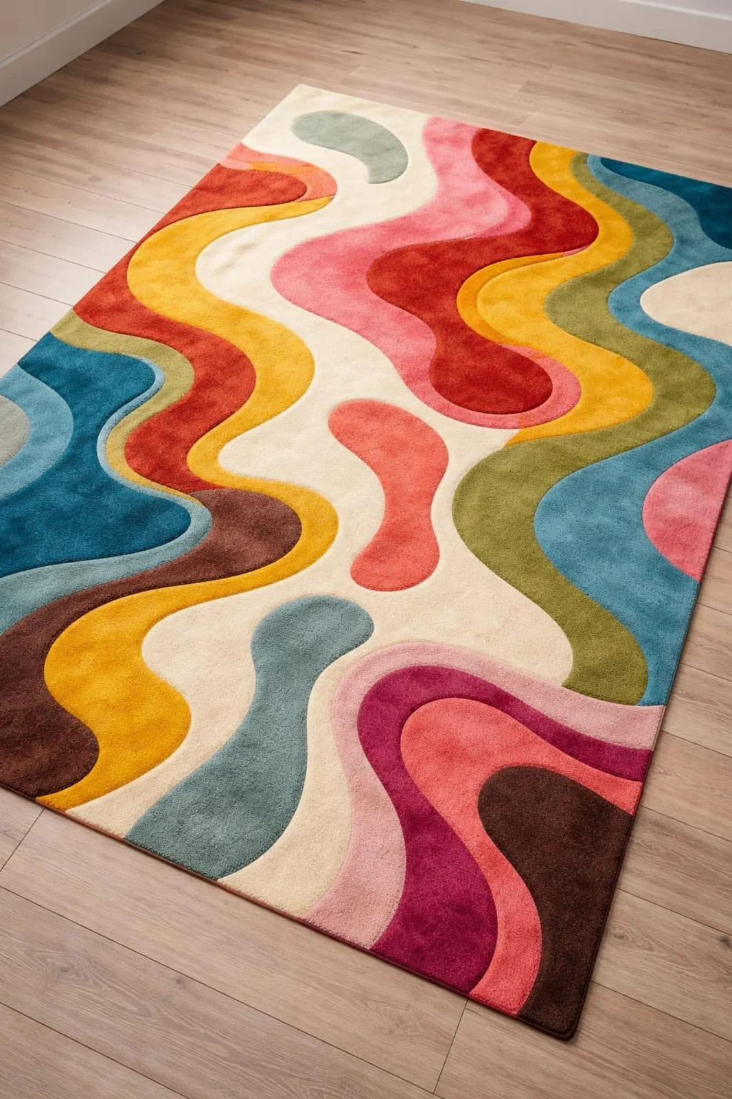Modern Abstract Wave Pattern Area Rug – Colourful Hand Tufted