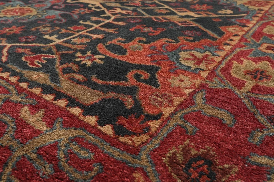 Arts & Crafts Multi Sizes Handmade 100% Wool Area Rug-Dark Blue, Wine, Orange