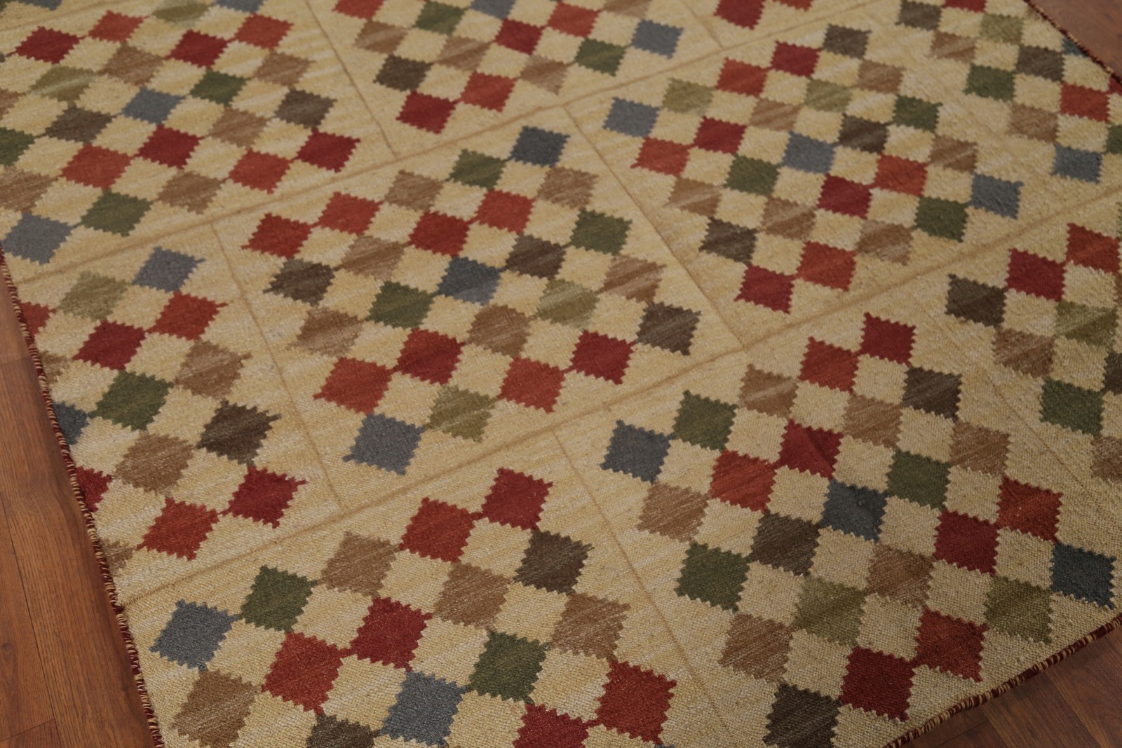 All-Over Flat Weave Geometric Kilim Indian Area Rug 5×8 Reversible Carpet