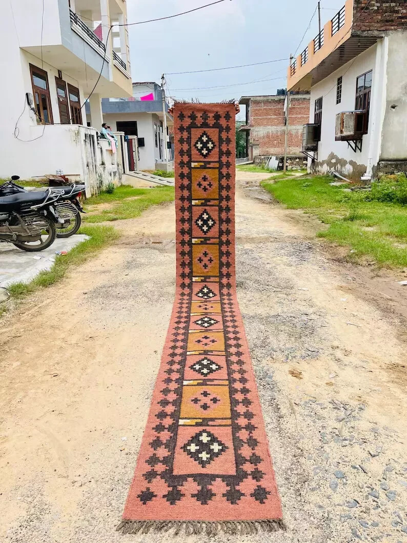Jute Kilim Indoor Stairs Runner Hallway & Kitchen Decor Custom Handmade Rug Mat