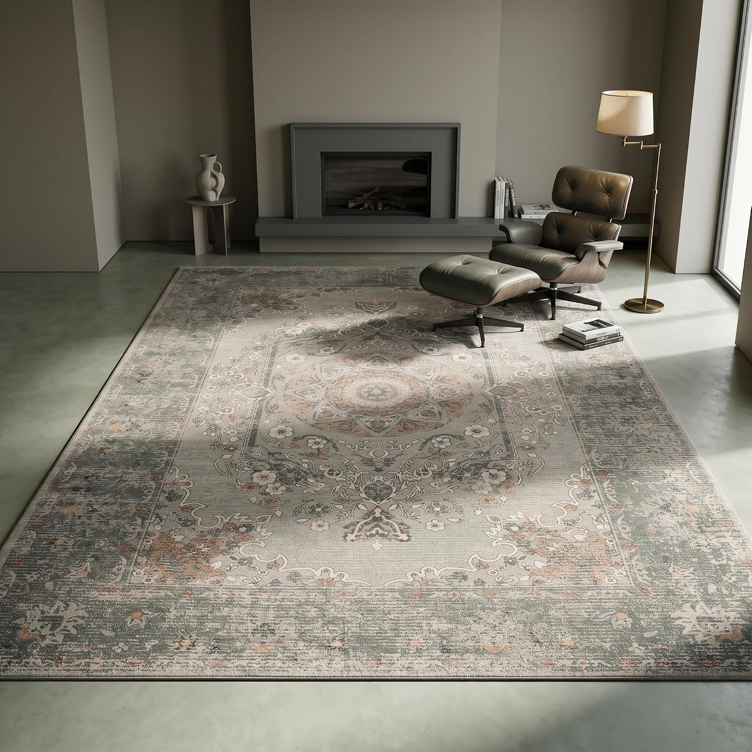 RUGIXE 6×9 Washable Area Rug, Vintage Distressed Boho Faux Cashmere Rug, Soft Lo