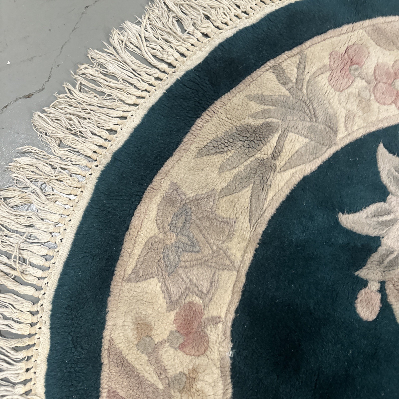 4ft Round oriental Peking Collection Authentic 100% Wool Pile Rug Green Vintage