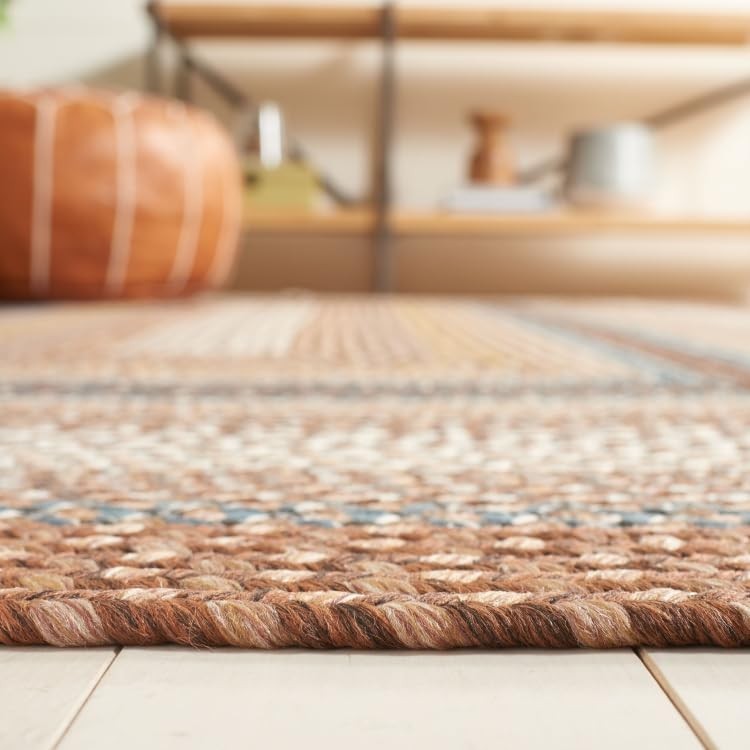 Washable Rug Outdoor Braided Collection – 3′ x 5′ Oval, Brown & Multi, Handma…