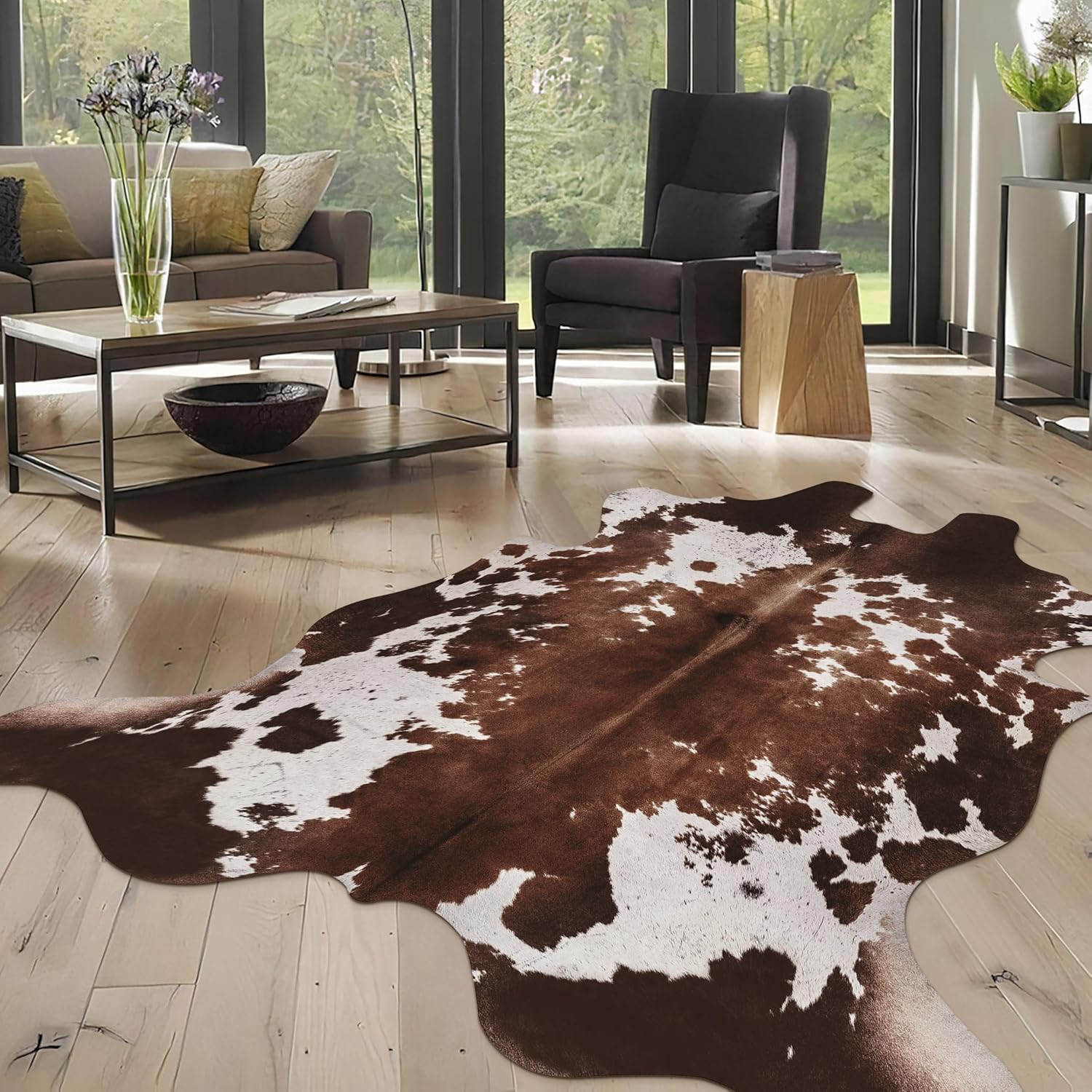 quality cowhide rug Classic Tricolor large size Approx 4.6×5.2 ft