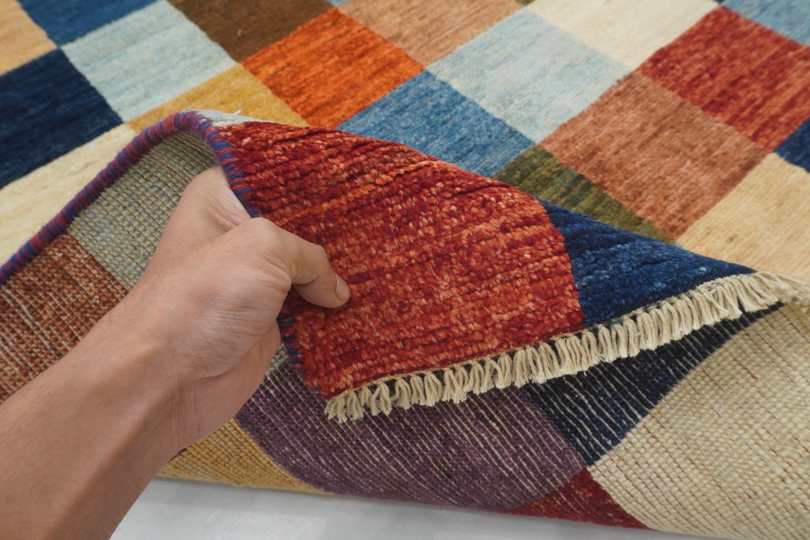4×6 ft Check Gabbeh Multicolor Afghan Hand Knotted Wool Area Rug