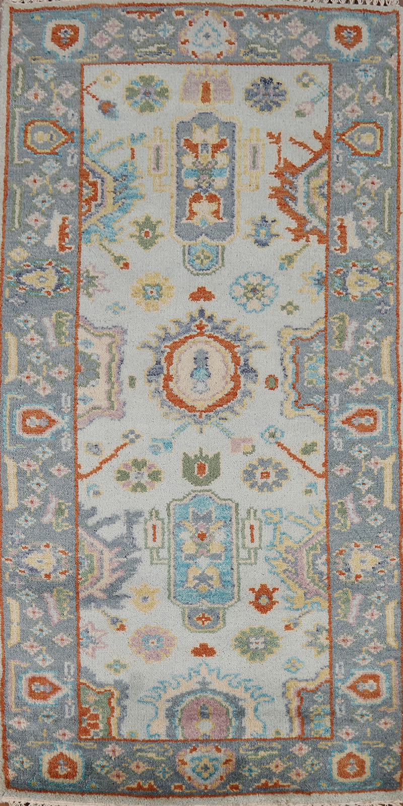 Exquisite Oushak Indian Wool Rug Bedroom 3×6 ft Blue Carpet