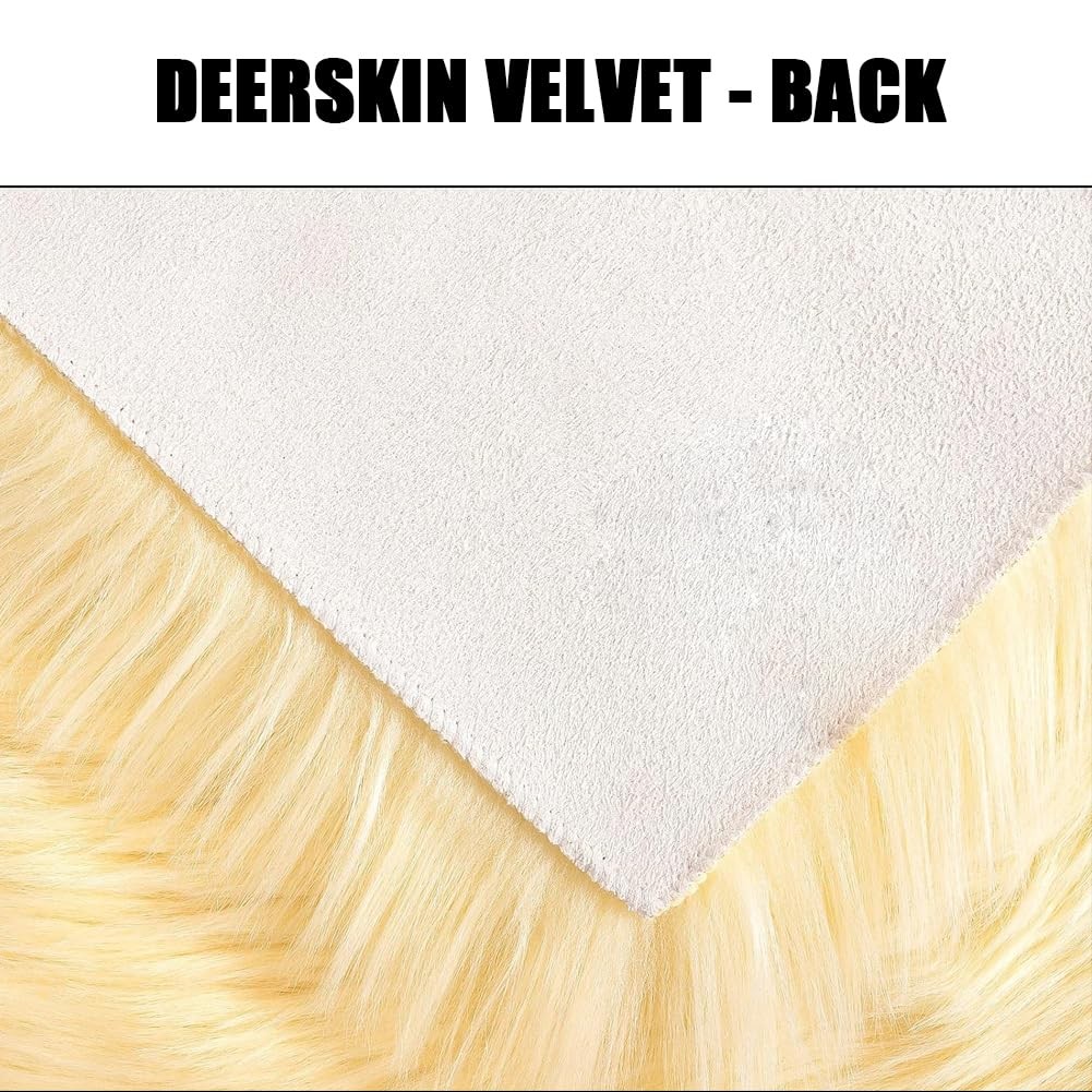 Faux Fur Sheepskin Square Chair Cover Seat Pad Wool Area Rugs Mat Carpet (Pur…