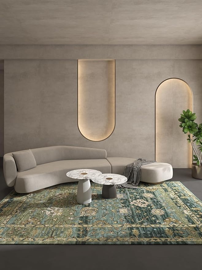Green Handmade Wool Carpet for Living Room, Bedroom & Home