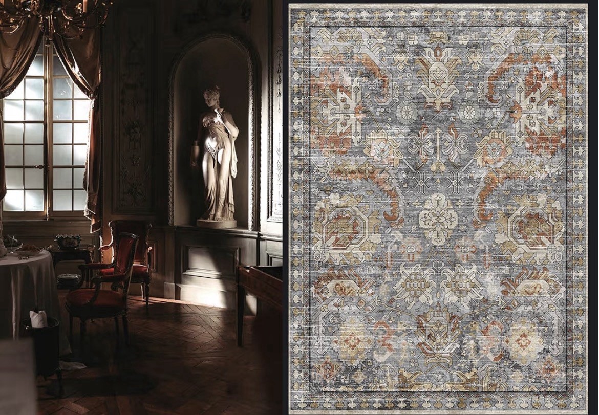 4′ x 6′ Washable Area Rug Turmeric Grey Vintage Boho Tribal Non-Slip Floor Mat