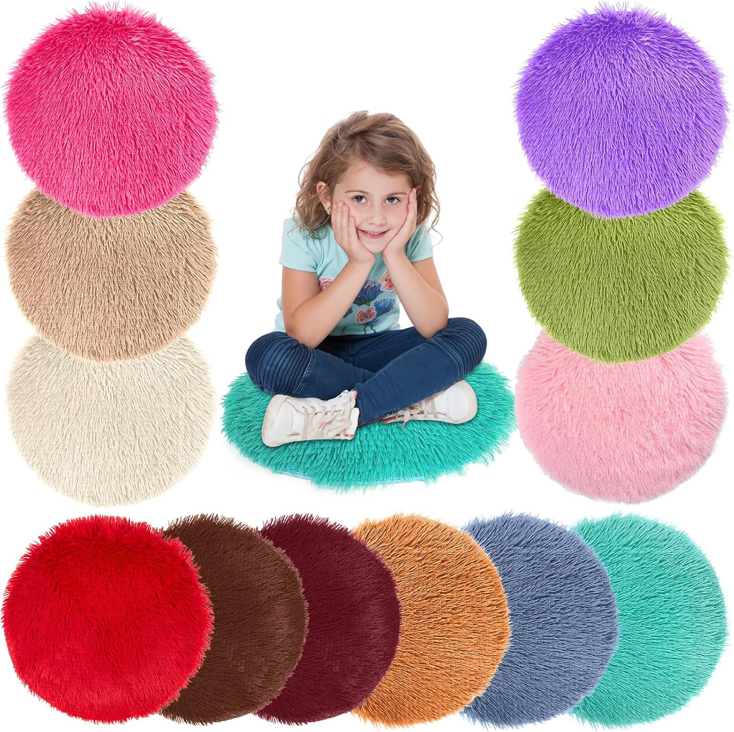 12 Pcs Kids Crazy Carpet Circle Seats round Floor Mat Kids Floor Cushions 16 Inc
