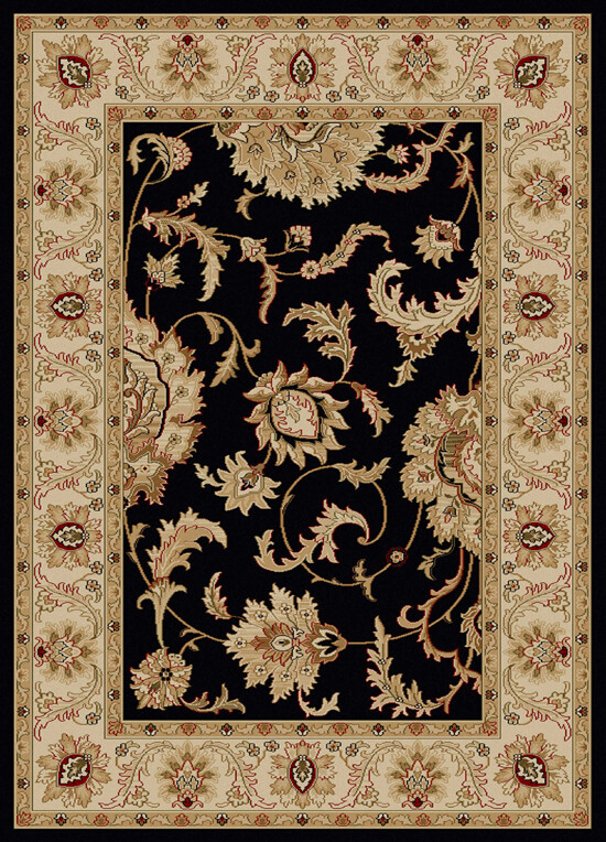 Black Italian Bordered Vines Leaves Floral Area Rug 1621 – Aprx 3′ 3″ x 4′ 11″